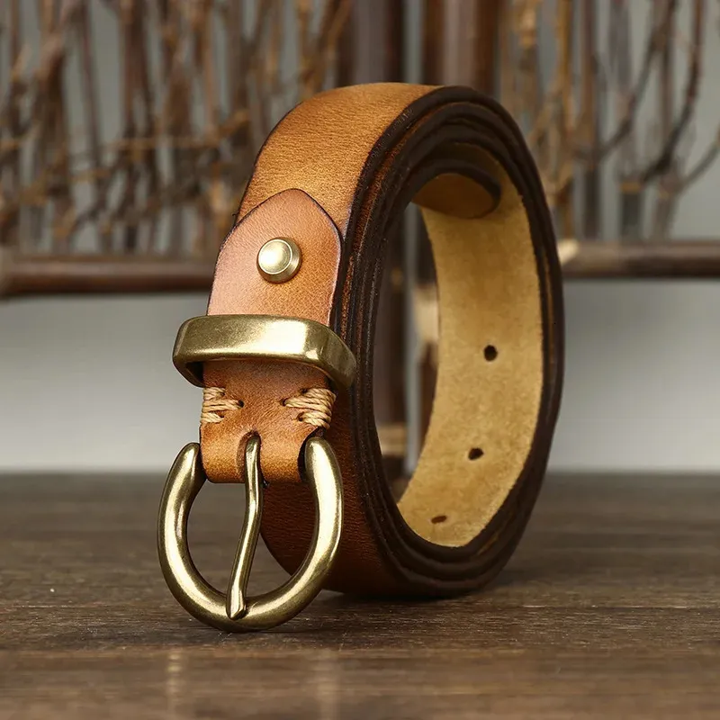 2.8CM Thick Genuine Leather Belt For Women Pin Copper  display picture 1