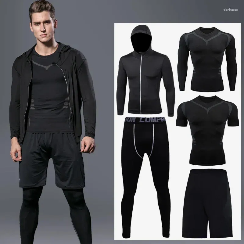 Laufsets 5pcs/Set Männer Tracksuit Sporttraining Jogging Anzug Fitness Workout Sportswear Man Kleidung