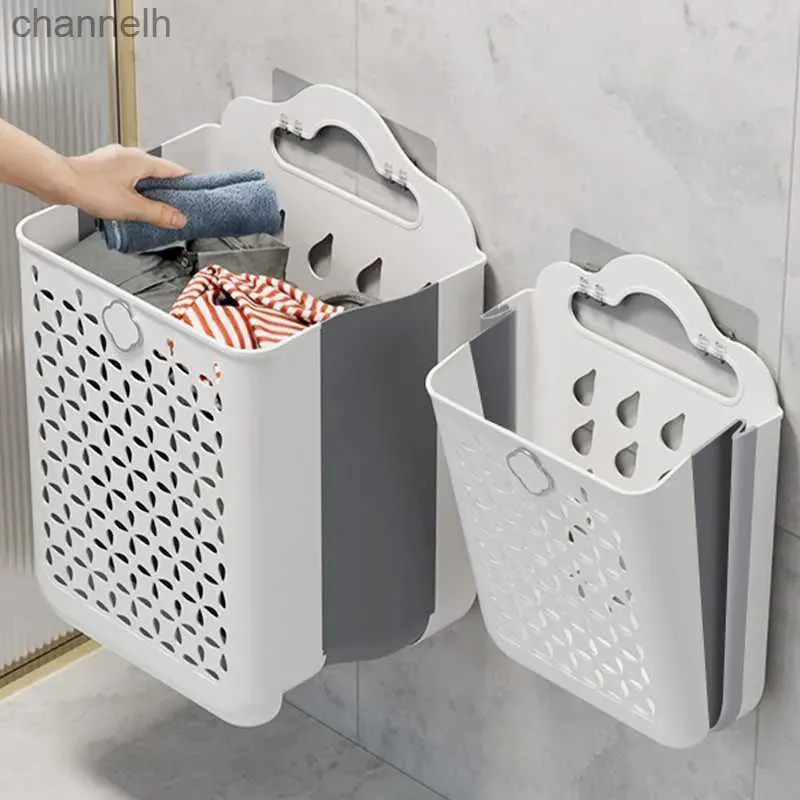 Storage Baskets Folding bathroom laundry basket wall mounted dirty clothes storage household bag washing machine direct delivery yq240407