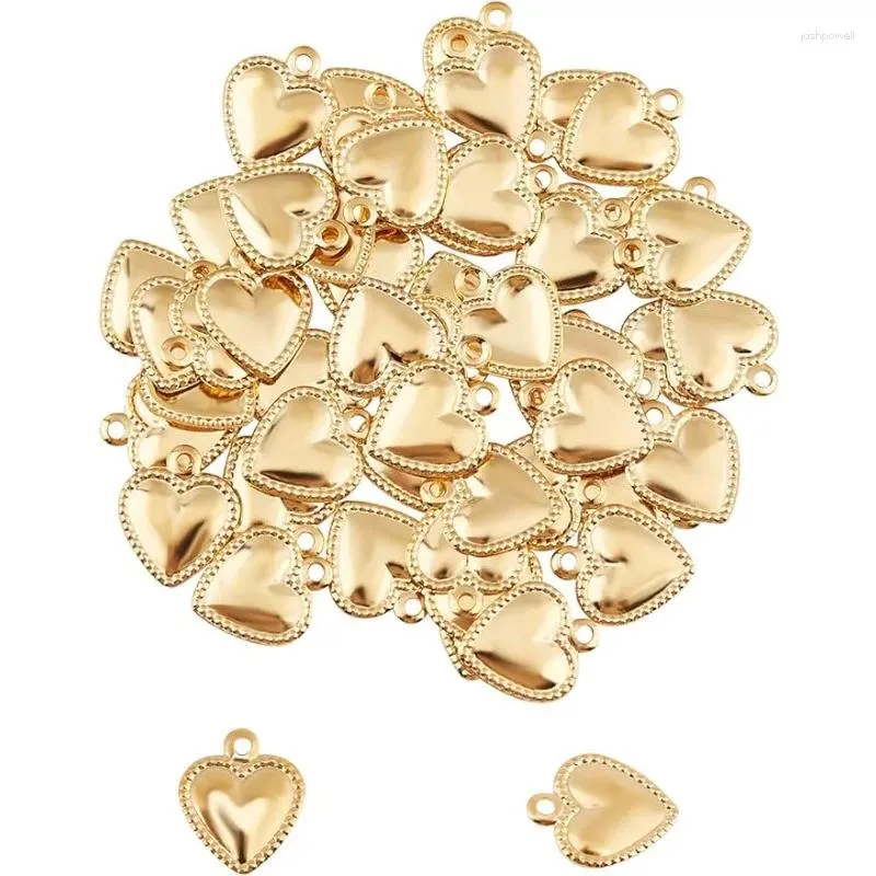 Charmes environ 100 pcs Golden Heart Puffy Heart 304 Pendants en acier inoxydable 1 mm petit trou pour le collier de bricolage Bracelet