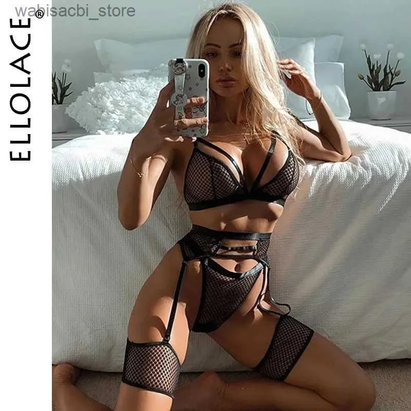 Ensemble sexy Ellolace Lingerie Femmes sous-vêtements Set Mesh Lace Transparent Bra Lingerie SETH SET 3 PIÈCES SEXY SEXY EROTIC LINGERIE Set L2447