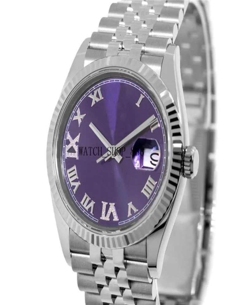 Brand une marque Brandnew Datejuste 36 mm en or blanc en acier violet Purple Roman Cabinel cannelé 126234 mécanique Automatique Femmes Ladies W2079008