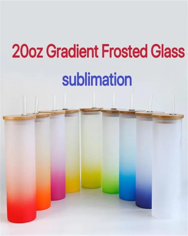 Sublimation Gradient Sublimation Glasshi glassati bicchiere con cannuccia in legno Straws di acqua in bianco bottiglie di acqua dritta trasferimento di calore fai -da -te W3674759