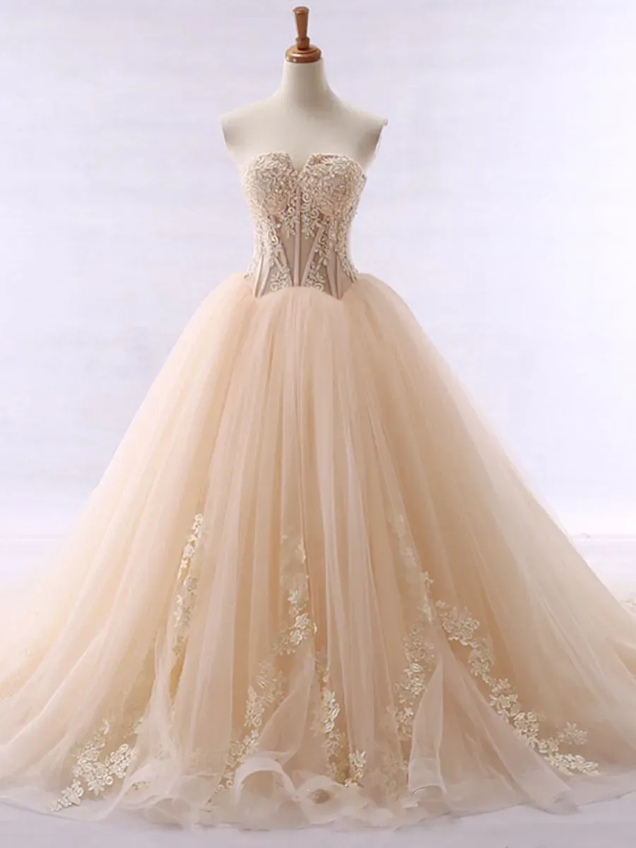 Dresses vestido de noiva Fancy Sweetheart Ball Gown Wedding Dress With Appliques Beaded Champagne Wedding Dresses Bridal Gowns