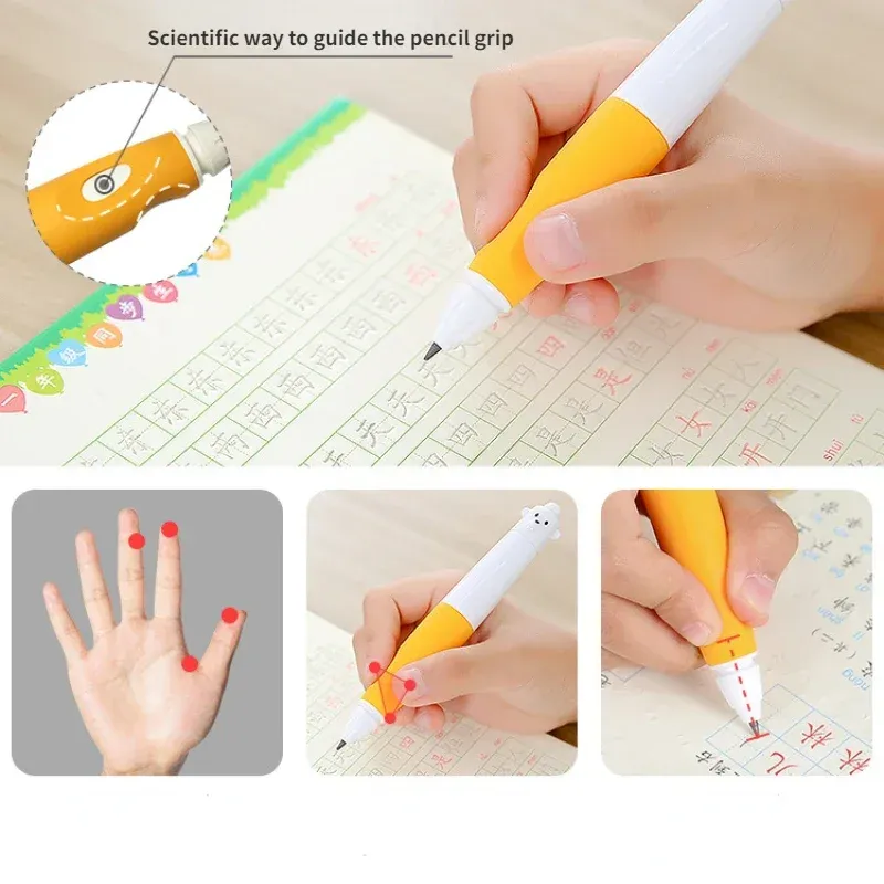 Stelt schattige potloodset cartoon positieve houding pen kinderen correctie grip automatisch terug naar schoolcadeau