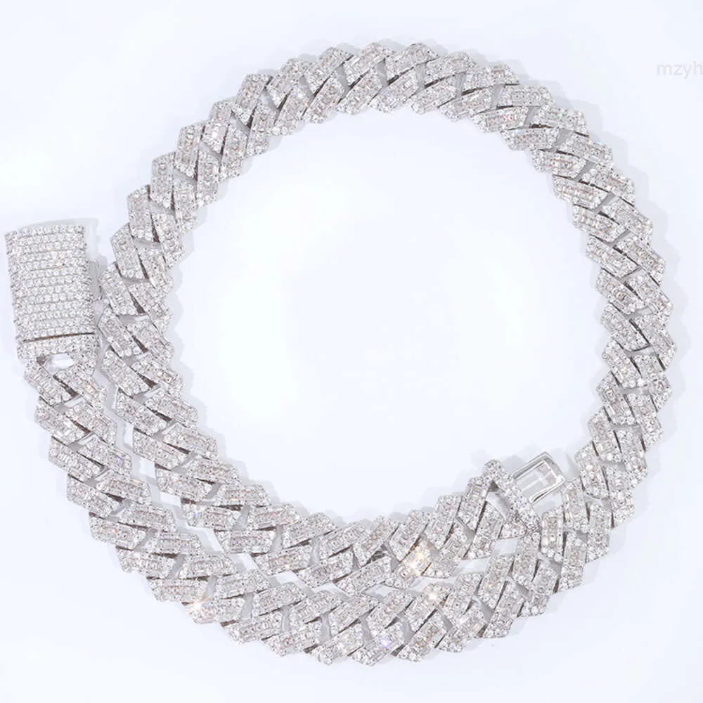 Yu Ying 14mm Baguettes Vvs Moissanite Diamond Solid Silver Necklace Cuban Link Chain for Hiphop Jewelry