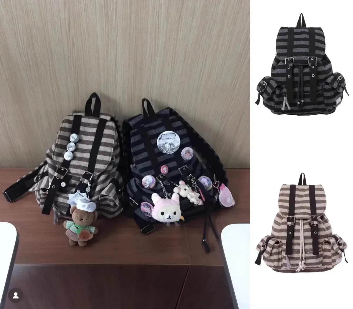 Japanese and Korean Striped Casual backpack for women with