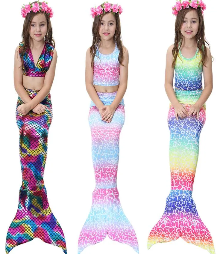 Kids Girls 3pcs Mermaid Tail Swimming Bikini مجموعة ملابس السباحة Mono