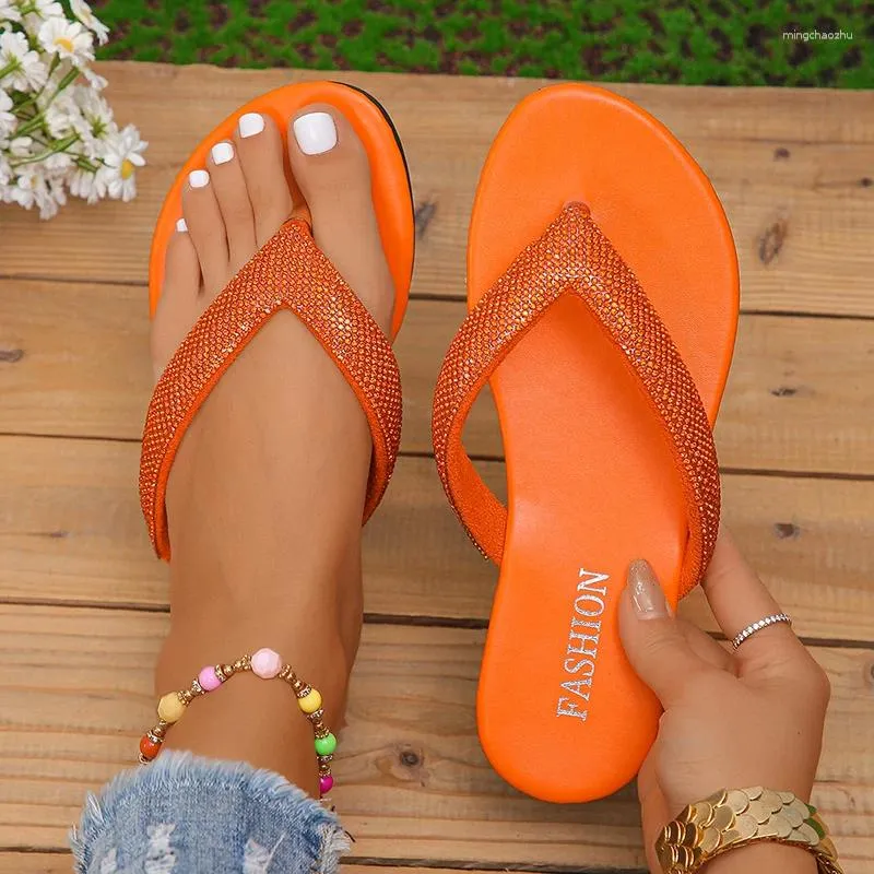 Slippers Lucyever Fashion Crystal Flip Flops Women 2024 Plus Size Flat Heel Beach Woman Non Slip Summer Thong Sandals Female 43