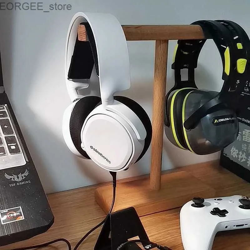 Handy -Ohrhörer T Form Kopfhörerhalter Display Headset Gamer Holz Kopfhörer Ständer Station Halters Ohrhörer PC -Schreibtisch Organizer Y240407