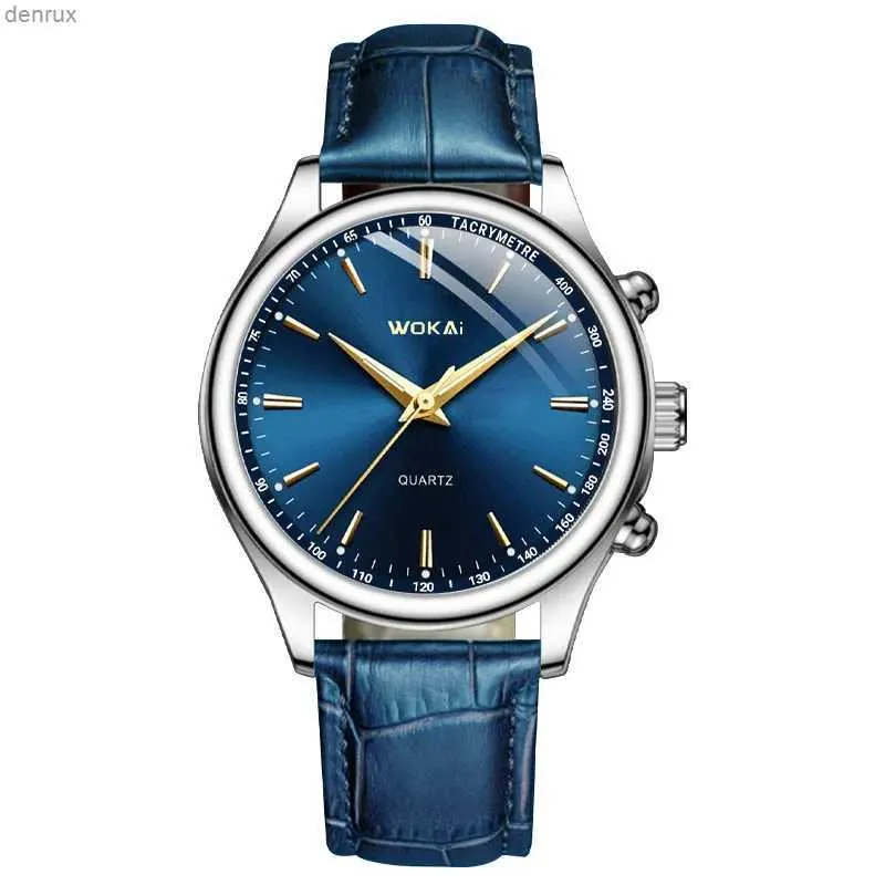 Autres montres New Wokai Watch Mens Fashion Sports Watch Blue Face Blue Blue Leather Strap Quartz Watch Mens Best Gift Relios Masculinos 2023L240403