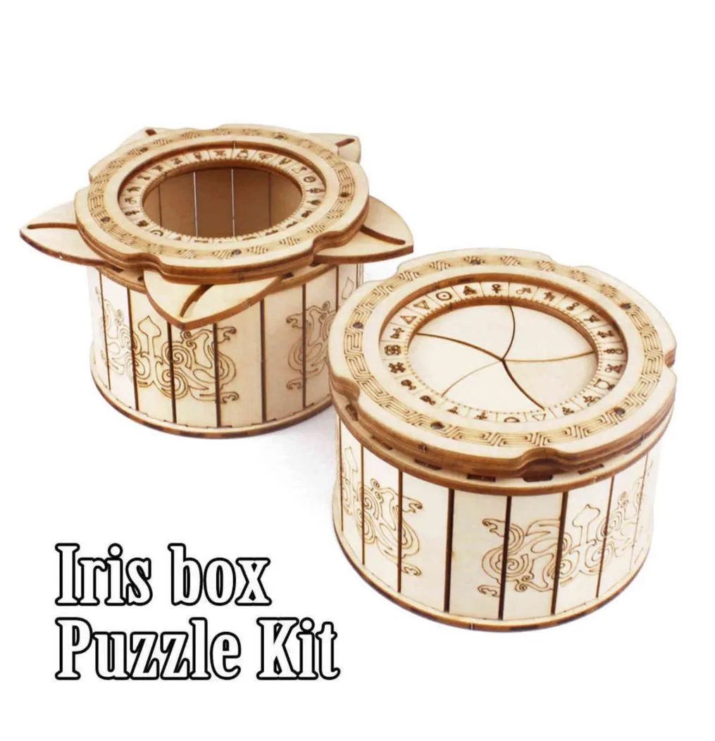 Iris Box Mécanical Gear Treasure 3d Wooden Puzz Craft Toy Cerveau Teaser DIY Modèle de construction Kits Gift For Adults Teens5419125