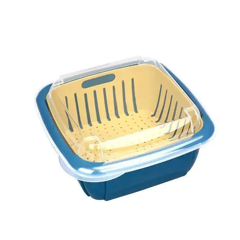 Large Capacity 3 In 1 Double Layer Drain Basket Box with Lid Multifunction Refrigerator Crisper Storage Container Vegetable Organizer for