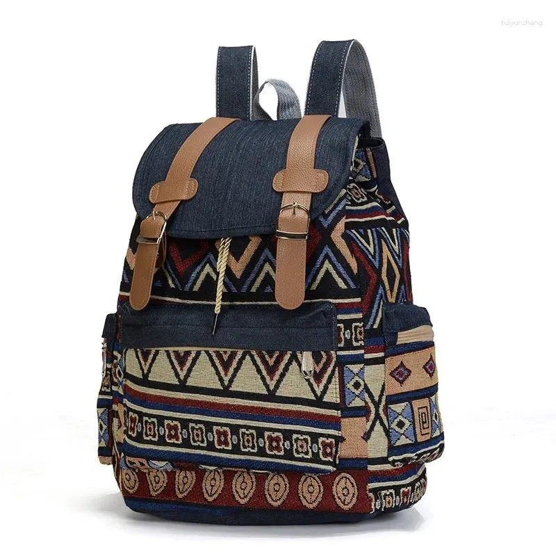 Backpack Mulheres de alta qualidade Canvas Vintage Mochilas étnicas Backs Bohemian School Rugzak Back Pack Bag Rucksack