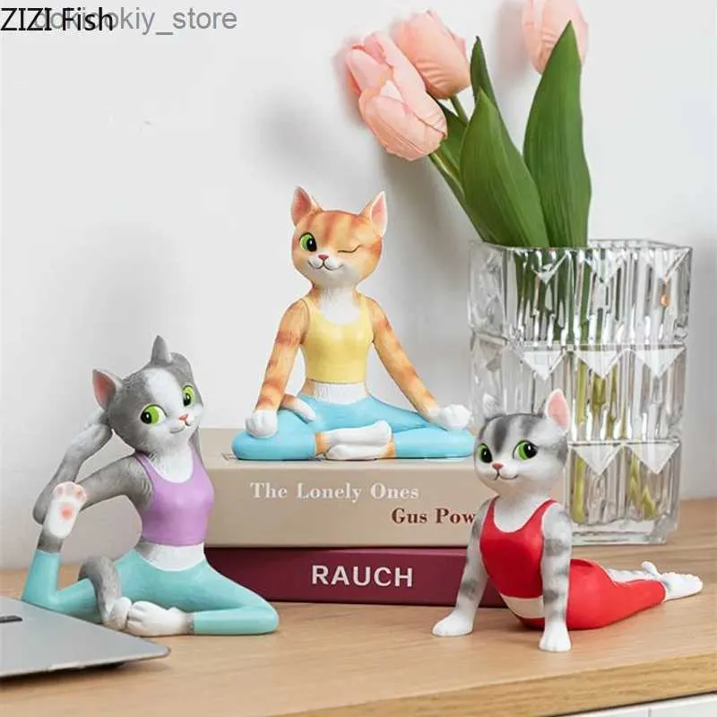 Konst och hantverk Yoa Cat Ornaments Harts Animal Sculpture Phone Holder Decoration Crafts Fiurines Hemtillbehör Display Miniatures IFTL2447