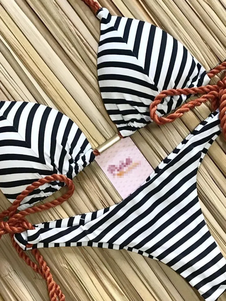 Bikini a strisce RuotongSept set da bagno annodati da bagno nodrato Biquinis Beach Beach Sexy Thong Swimwear Bandage Brasiliana Mirco Bikinis 240403