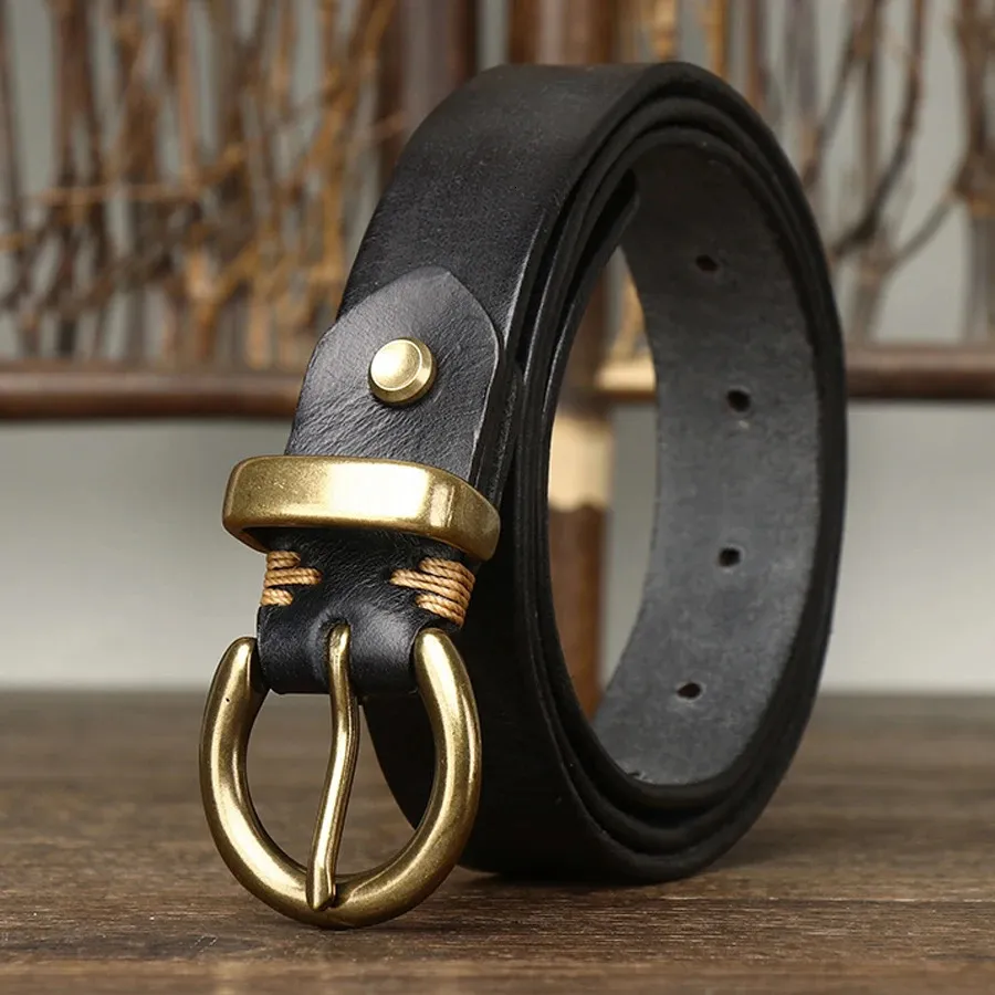 4696 Women’s 2.8cm Wide Leather Belt Fashion Gold Buckle Belts For Jeans Vintage Women Skinny Belts Suede Cowhide Belt Genuine  main image 4