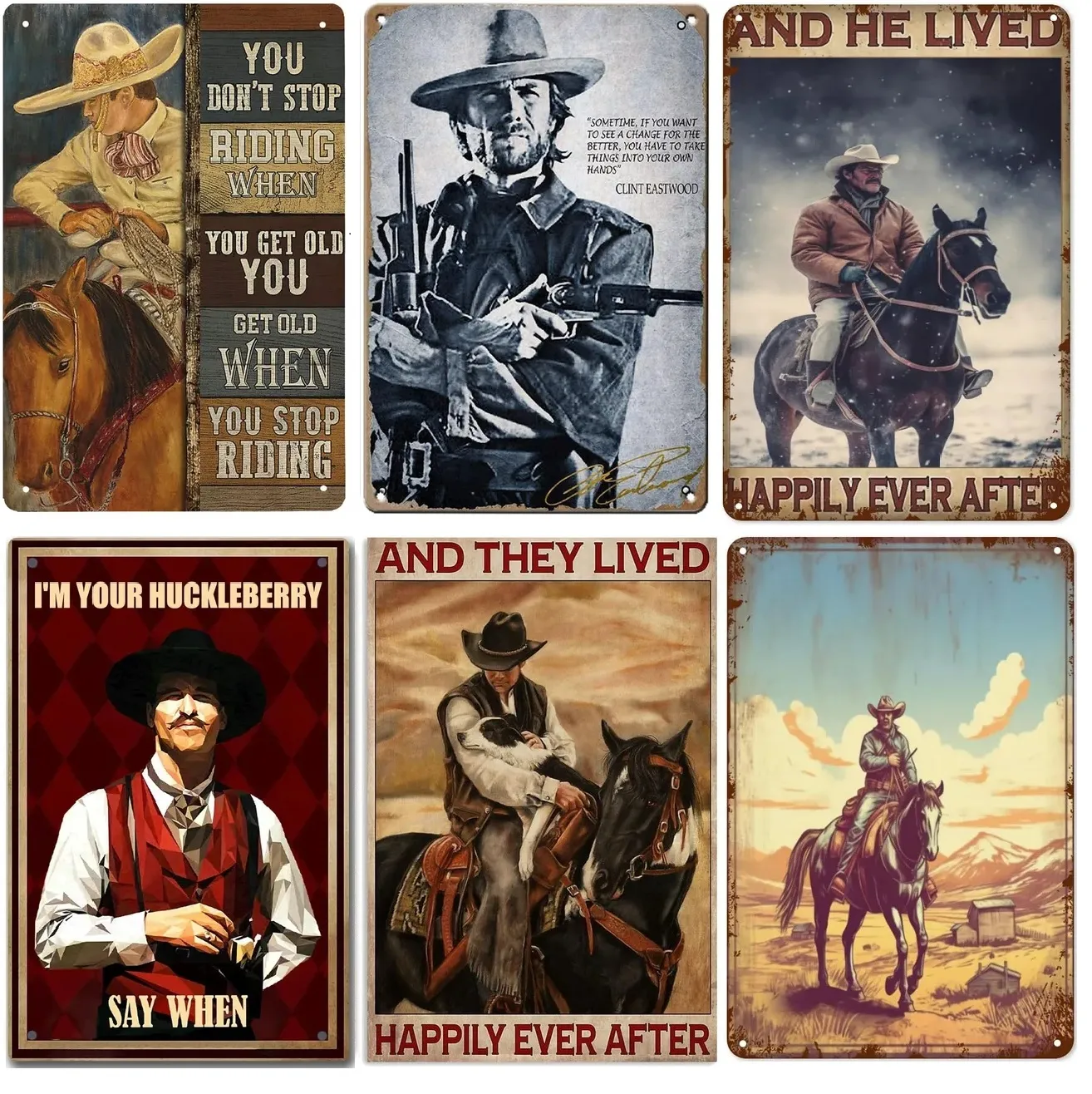 Klasik Kovboylar Metal Kalay İşaretleri Vintage Western Cowboys Binicilik Atlar Metal Posterler Ev Barları İçin Duvar Sanat Dekoru İnsan Mağara Kafeleri Duvar Edin