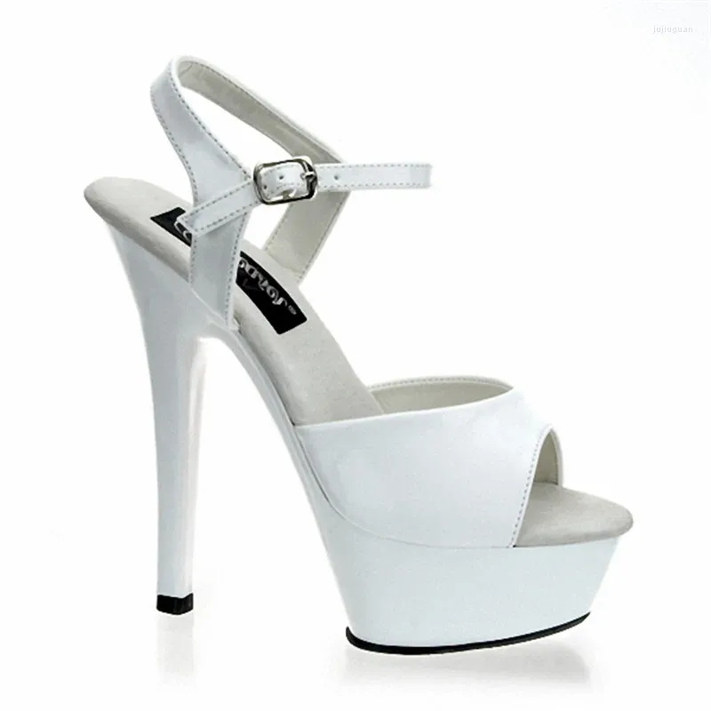 Dress Shoes Fashion Women High Heeled Sandals 15cm Peep Toe Platform Patent Leather Buckle Strap Stiletto Party
