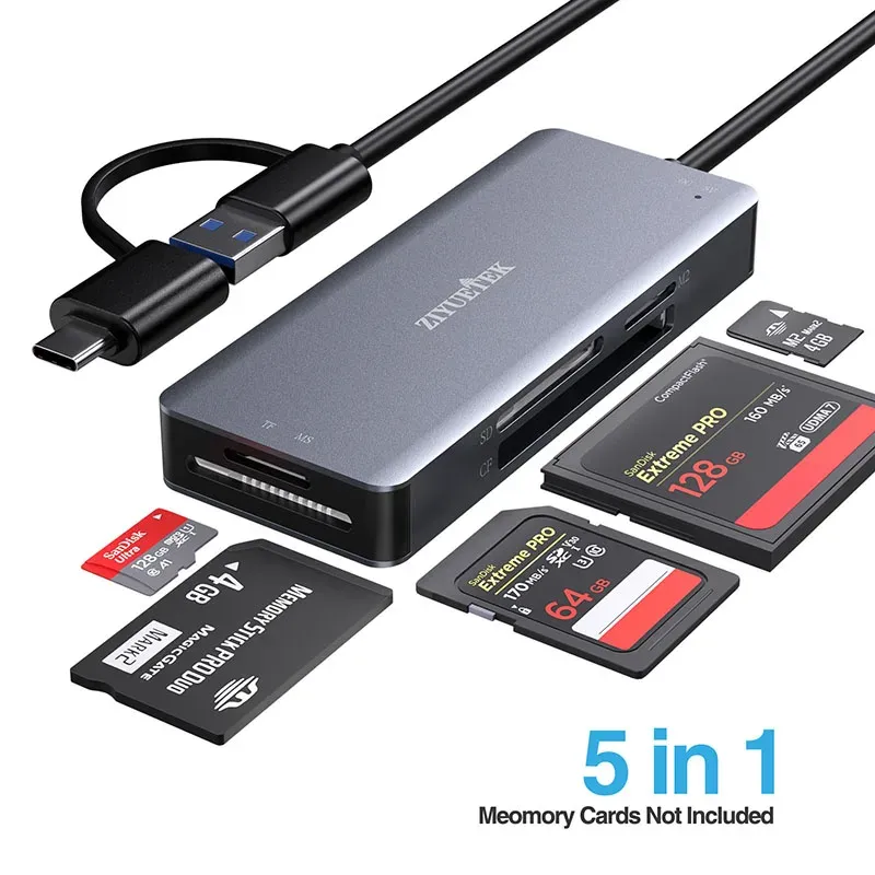 マウス5 in 1 USB 3.0カードリーダーSD/CF/M2/MS/マイクロSDメモリカードリーダーPCラップトップコンピューターカメラドローン用ハイスピードアダプター