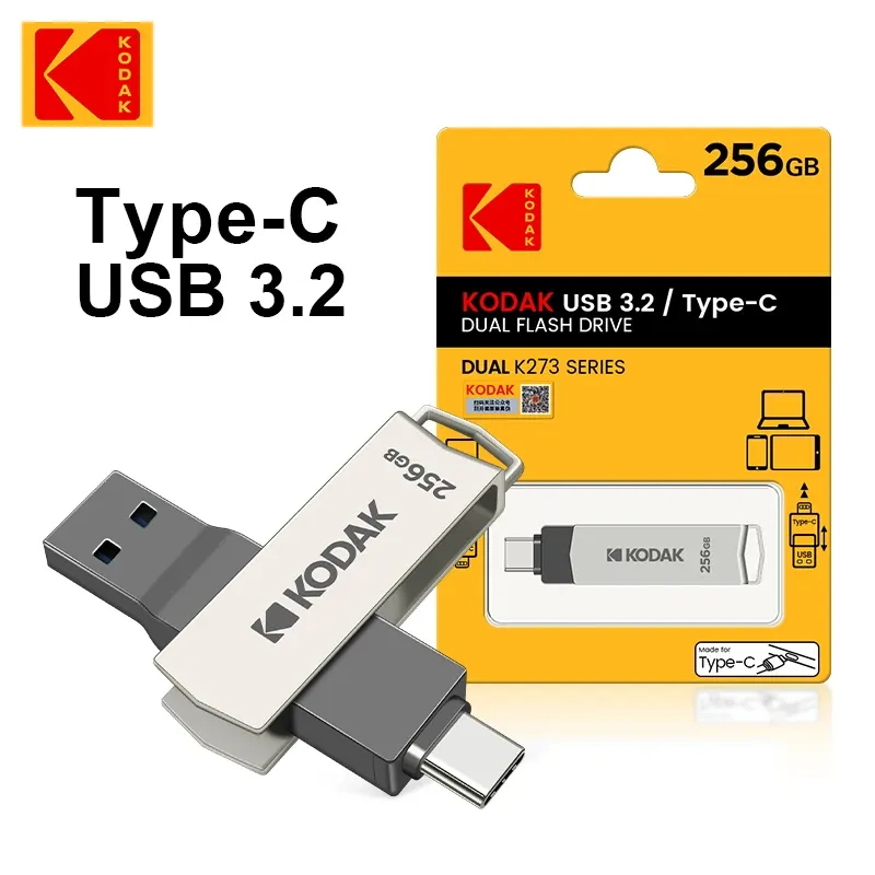 Keyboards Kodak K273 Otg Usb 3.0 Flash Drives Usbc Pen Drive 64gb 128gb 256gb Usb3.1 Typec High Speed Pen Drives with Leather Lanyard