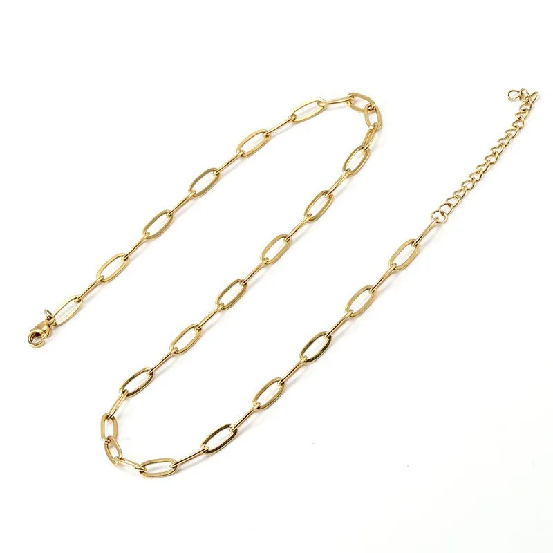 18K Figaro Chain Cuban Chain Titanium Steel Jewelry with Chain Paper Clip Chain Gold Men's and Women's Styles