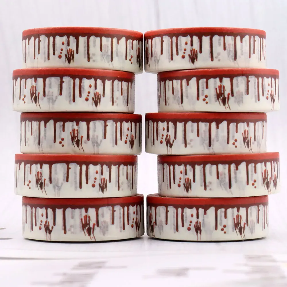Tejp 2022 NYA 10st/Lot 15mm*10m Halloween Blood Handavtryck Dekorativt Bone Washi Tape Scrapbooking Masking Tape School Office Supply 2016