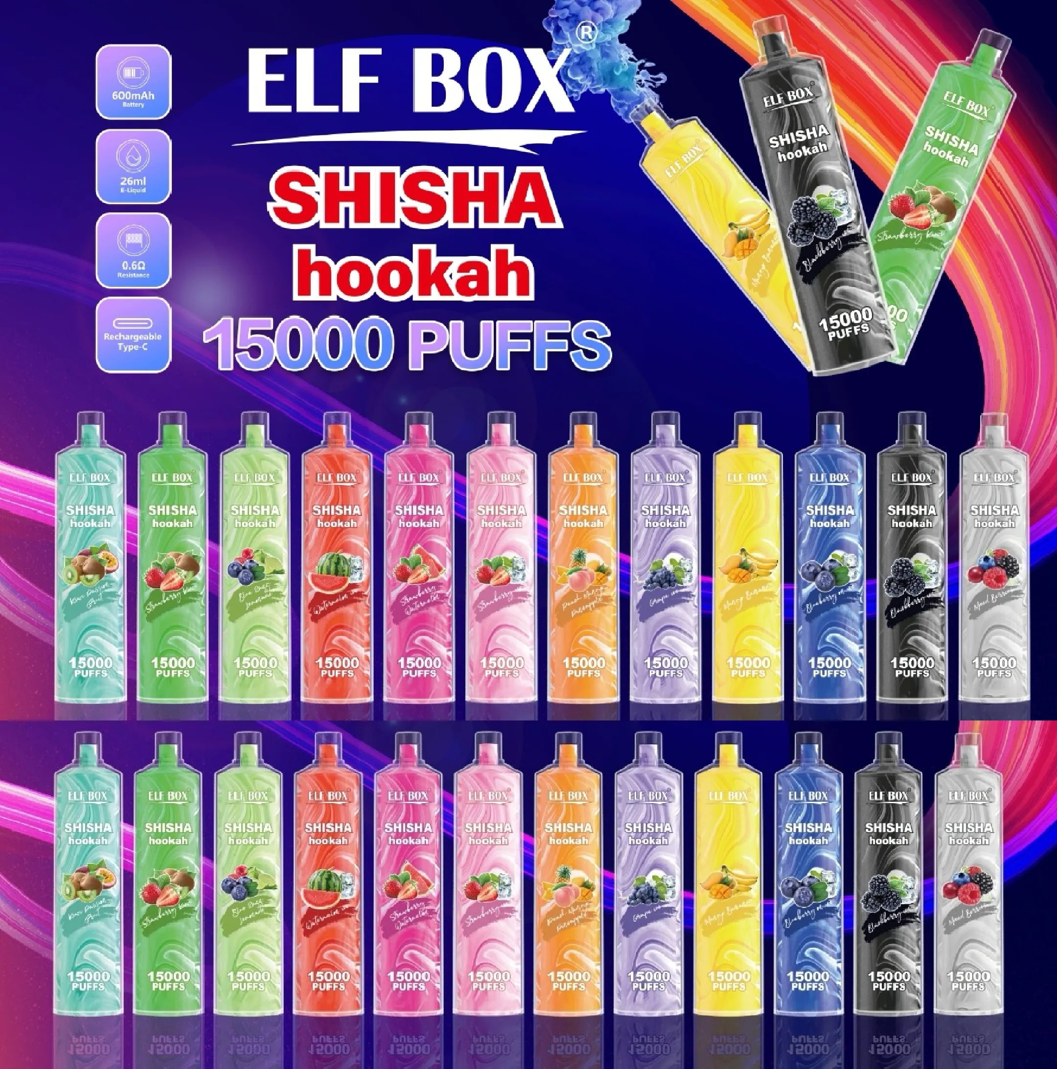 ELF box 15000 puffs Disposable E cigarettes vape Pod Device 650mAh Battery 26ml Prefilled Cartridge Stick Vs puff 12000 12k 9000 9k 18000 15k elf box 16000 razz bar