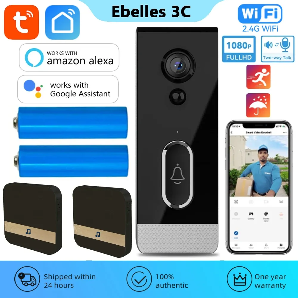 Doorbells Tuya Video Doorbell Camera Waterproof Outdoor Wireless Door Bell Smart Life Security Protection Intercom for Alexa Google Home