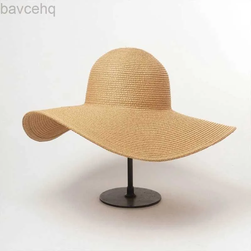 Geniş Memlu Şapkalar Kova Şapkaları Yaz Düz Renk Moda Rhinestone14cm Büyük boy güneş şapkası bayanlar plaj güneş koruyucu hasır şapka seyahat katlanabilir UV panama toptan 240407