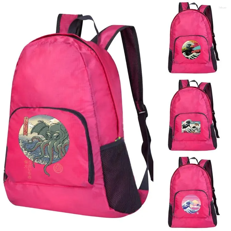 Ultralight Wave Print Packable Backpack - Foldable Hiking Travel ...