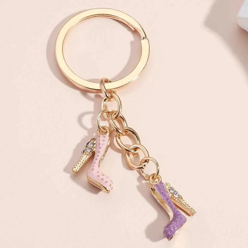 Keychains Lanyards Cute Keychain Colorful High Heels Key chains Enamel Shoes Ring Friendship Gifts For Women Girls Handbag Accessorie Jewelry Q240403