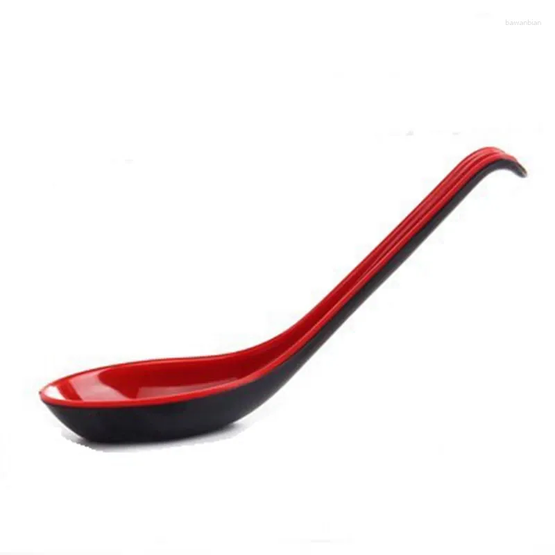 Spoons 10PCS Red And Black Asian Soup Spoon With Hook-Chinese Style Perfect For Rice Pho Ramen Noodle Soups Durable Reusable