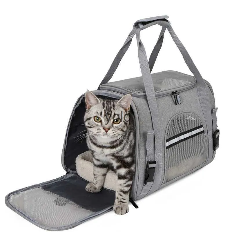 Cat Carriers Crates House Bekväm utgående fast färg Hatande Oxford Bag Pet Travel Supplies H240407