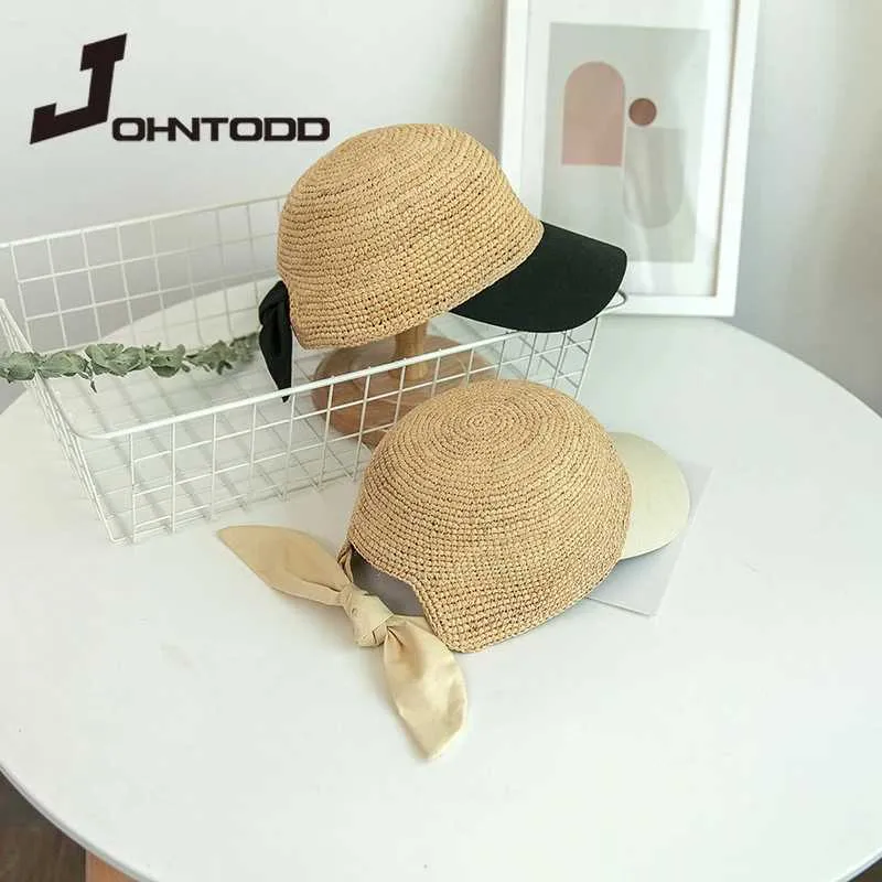 Waste Brim Hats Wechet Womens Fashion Bow Rafia Baseball Cappello Street Shopping fatto a mano Visitatore di rimbalzo delle vacanze Q240403