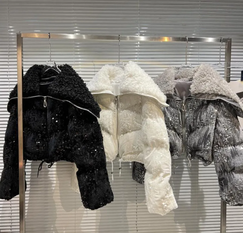 Navy Blue Sequins Velvet Coat for Girls Thickened Warm Quilted Winter  Jacket