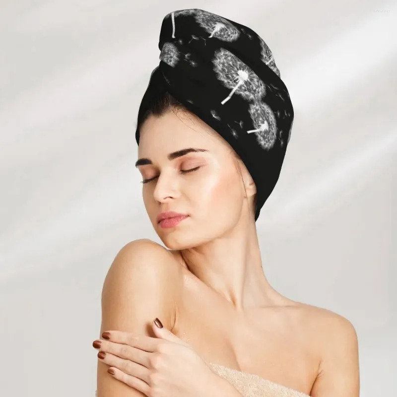 Asciugamano tappo per la cura dei capelli in microfibra bianca fiore di tara dandelie motivi assorbenti asciugatura rapida per le donne
