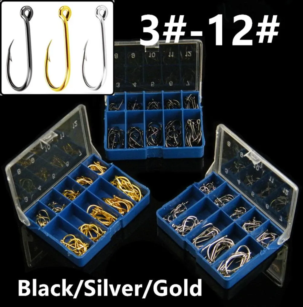 100pcsbox 10 storlekar Mixed 312 ISE Hook High Carbon Steel Tads Fishing Hooks Blue Box FS284549427