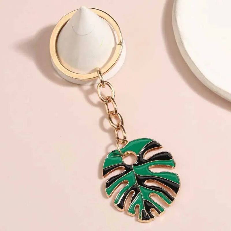 Keychains Lanyards Lovely Keychain Enamel Colorful Leaf Key Rings Coconut Palm Friendship Gifts For Women Men Handbag Accessorie DIY Jewelry Q240403