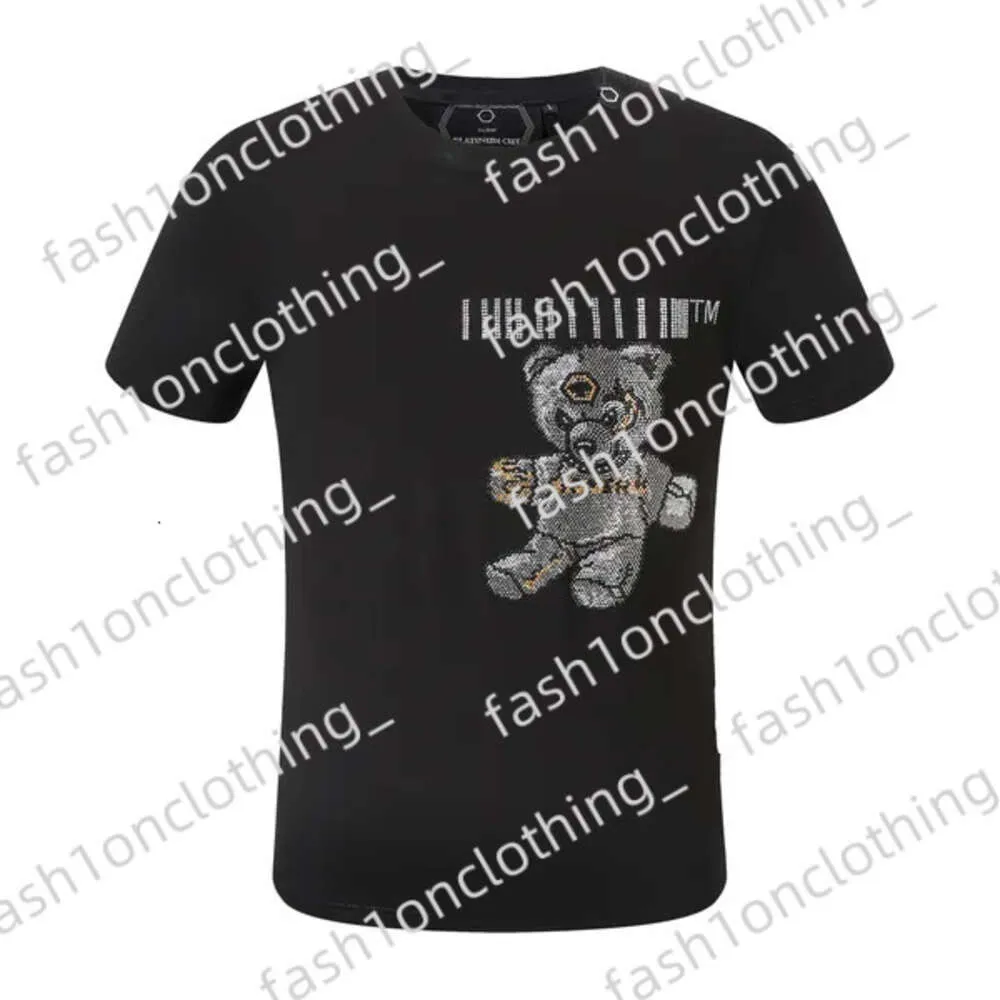 Camisa de philipe plein manga curta camisetas masculinas de moda o-pescoço de fitness casual tops pp crânios fumantes impressos algodão plein urso 954