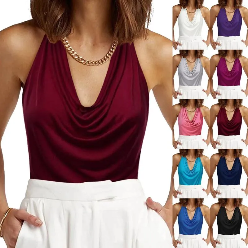 Camisoles & Tanks Elegant Blouses For Women 2024 Women'S Casual Neck Draped Front Sexy Sleeveless Backless Tank Top Compression Shirts