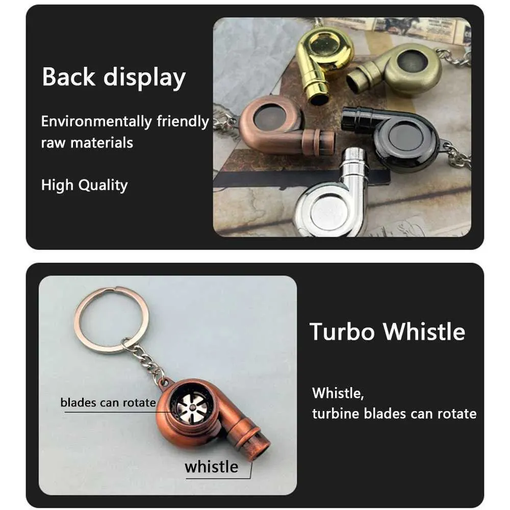 Keychains Lanyards Whistle Sound Turbo Keychain Sleeve Bearing Rotating Automotive Parts Model Turbocharger Ring Keyring Q240403