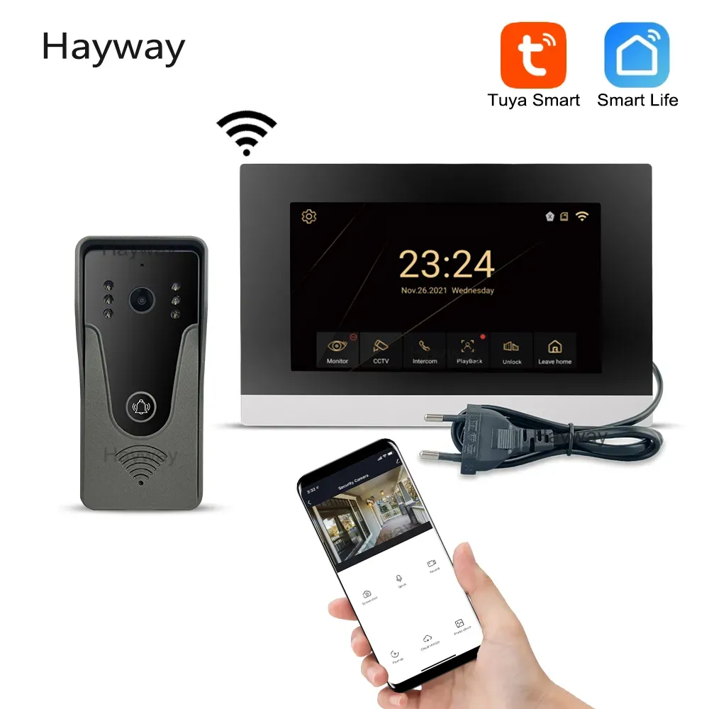 Intercom 1080p Video Intercom System Door Telefoon voor Home Wireless WiFi Smart Video Deurbel met bekabelde deurbel Tuya -app