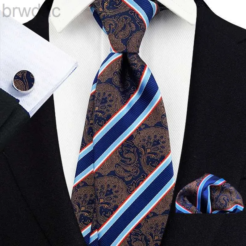 Nekbanden 2023 Nieuwe luxe 8 cm mannen banden bloemen gestreepte paisley jacquard geweven klassieke zijde nek stropdassen mannen trouwfeest Gravatas stroptie set 240407