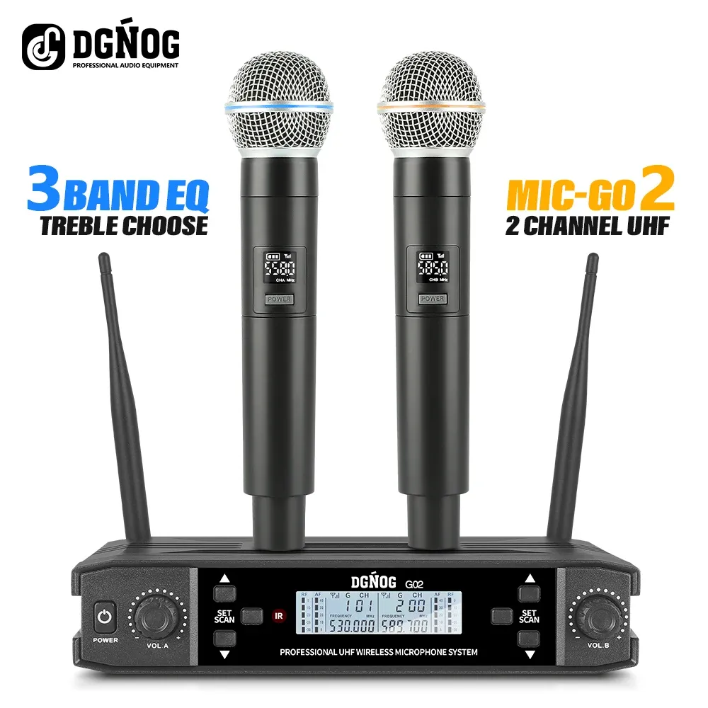 Microphones Dual Wireless Microphone for Karaoke UHF 2 Channel Wireless Microphone System for Party Church Home Professional Handheld Mic