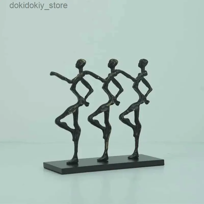 Arts et artisanat rétro en fonte métal Fiure noir Sculpture abstraite trio danse Pose artisanat ornements moderne décor à la maison accessoires L2447