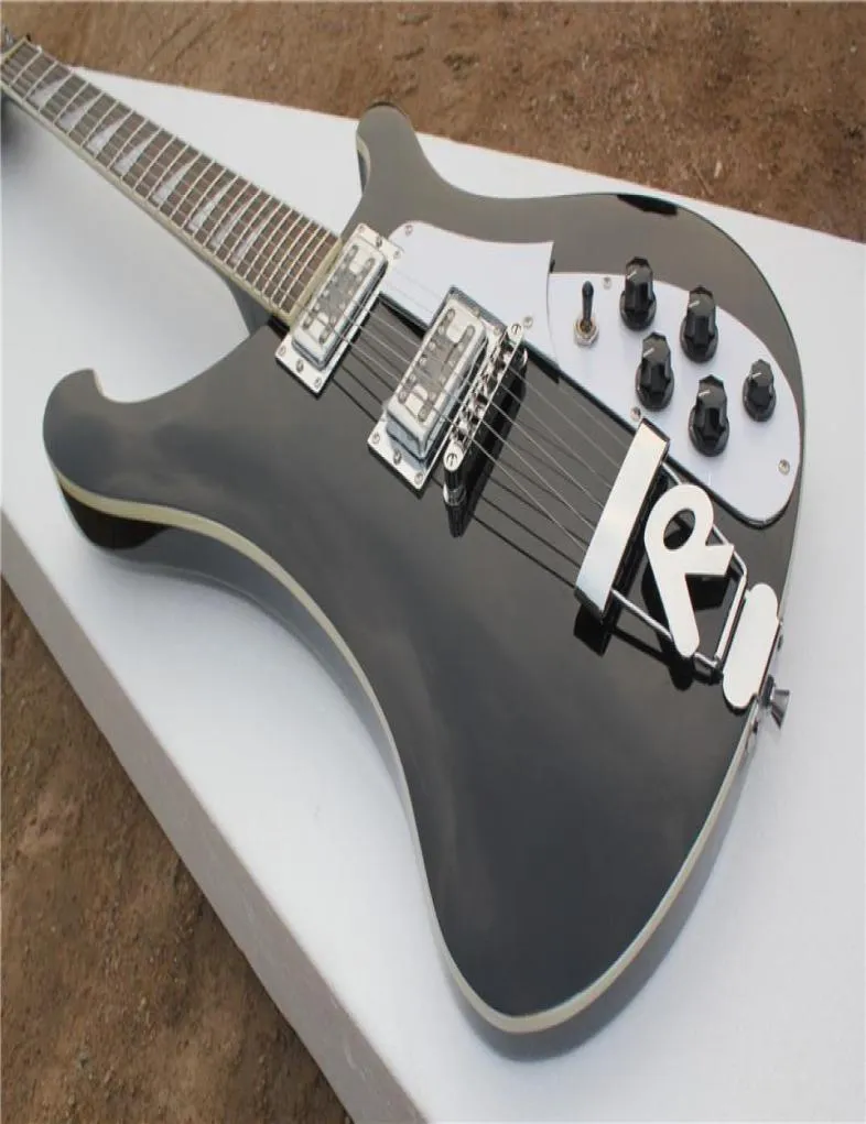 ricker 4003 model 6 strings black electric guitar rosewood fingerboard chrome hardware 22 fret white pickguard tailpiece 5 switch6201614