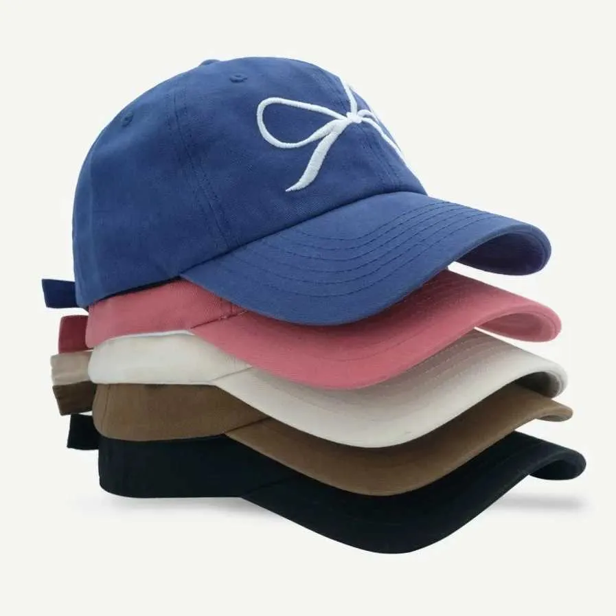 Ball Caps Koreaanse roze boog geborduurde honkbalhoed lente/zomer zonnebrandcrème versie schattige en mooie dames Q240403