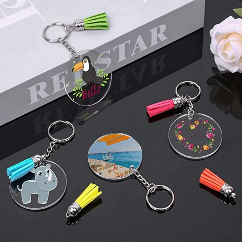 Including Round Acrylic Clear Transparent Discs Key Rings Jump Rings Acrylic Keychain Blanks Vinyl Crafting Kit Dropship 240402
