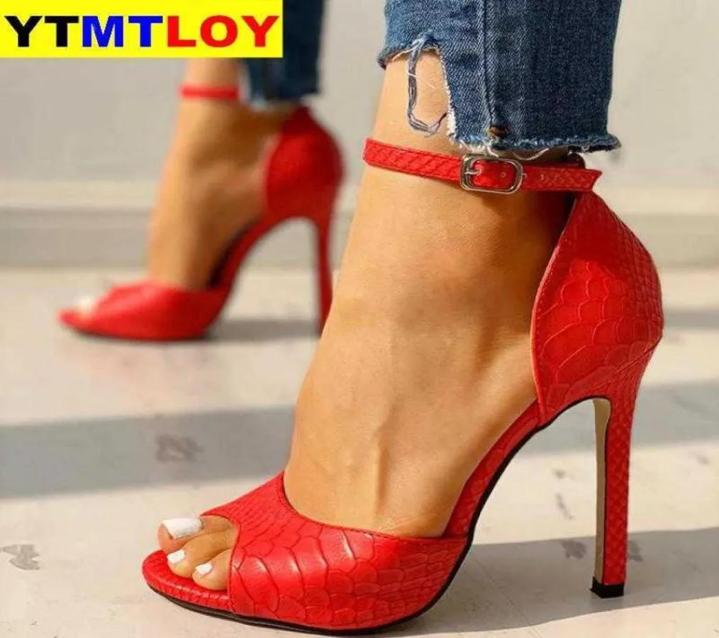 Kobiety sandały T-Strap High Heels Chaussures Femme Sexy Stripper Buty Nowe Peep Stopa Summer Snake Wzory Peep TOE 5 x05267525199